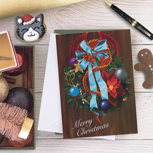 Red Dragon Christmas Wreath Holiday Card (Creator Uploaded)