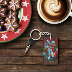 Red Dragon Christmas Wreath Key Ring