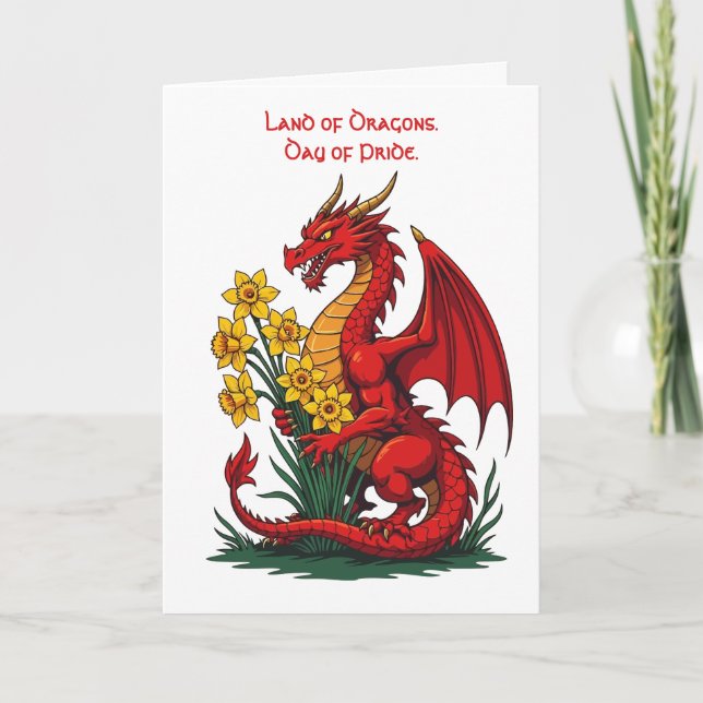 Red Dragon Collecting Daffodils  Card (Front)