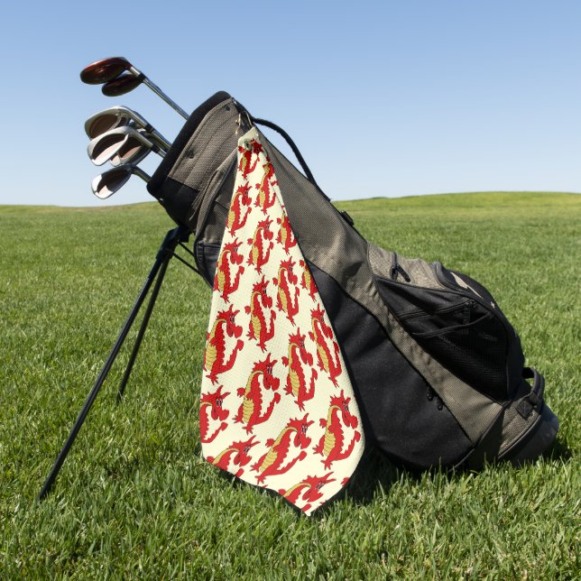 Red Dragon Design Any Colour Background Golf Towel (Green)