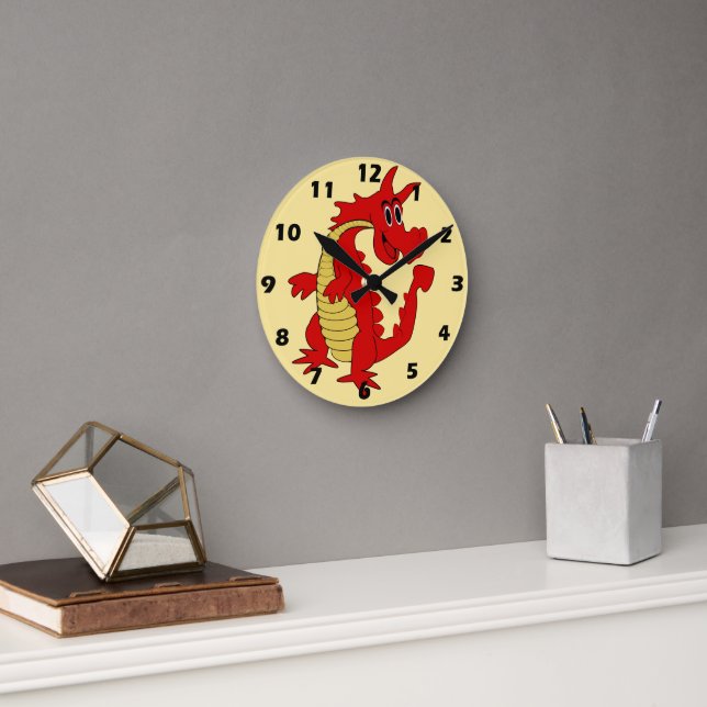 Red Dragon Design Round Clock (Office)