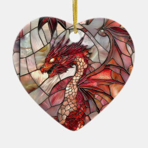 Red Dragon Faux Stained Glass Design Ceramic Tree Decoration