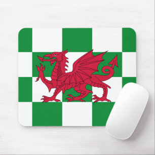 Red Dragon Flag: Green Chequered Celtic Wales Mouse Mat