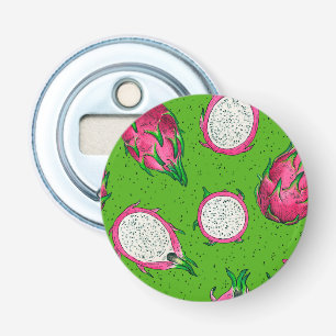 Red dragon fruit on green bottle opener