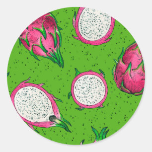 Red dragon fruit on green classic round sticker