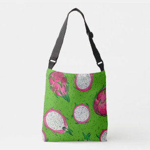 Red dragon fruit on green crossbody bag