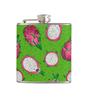 Red dragon fruit on green hip flask