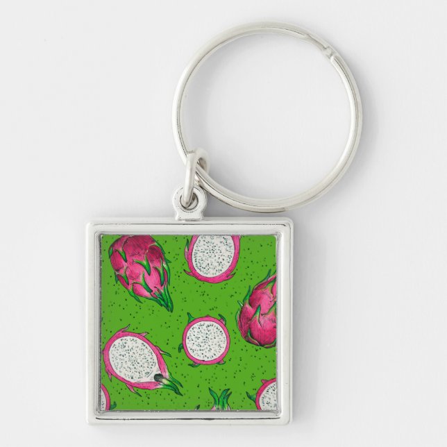 Red dragon fruit on green key ring (Front)