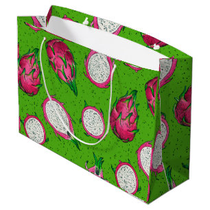 Red dragon fruit on green large gift bag