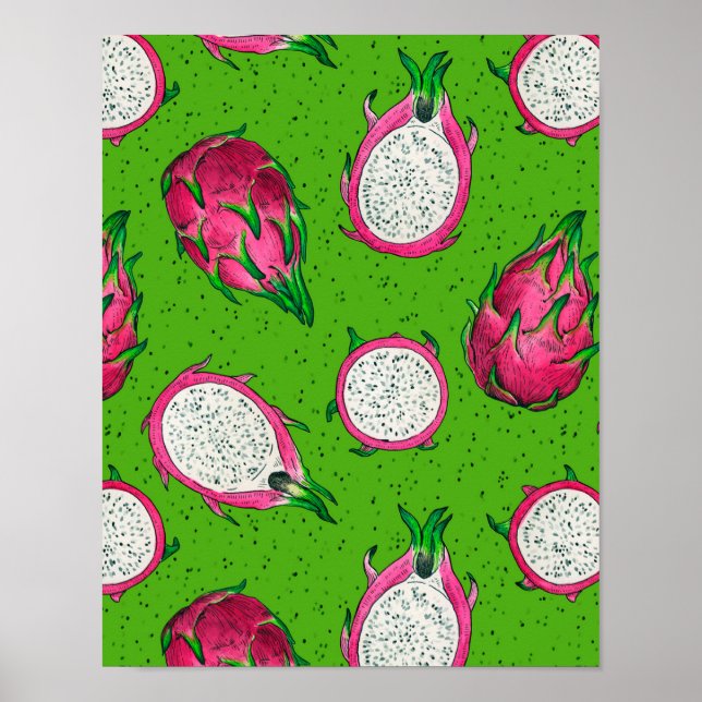 Red dragon fruit on green poster (Front)