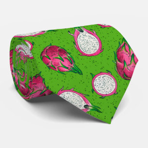 Red dragon fruit on green tie