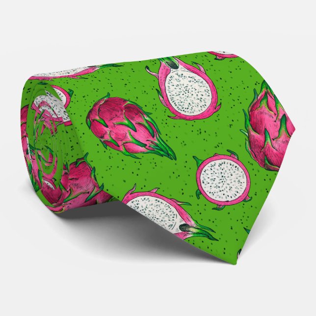 Red dragon fruit on green tie (Rolled)