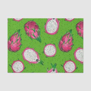 Red dragon fruit on green tissue paper