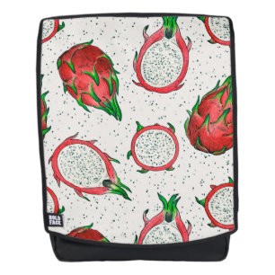 Red dragon fruit on off white backpack