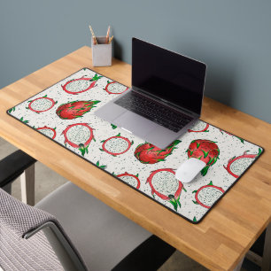 Red dragon fruit on off white desk mat