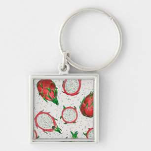 Red dragon fruit on off white key ring