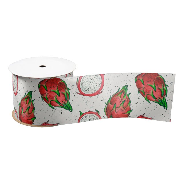 Red dragon fruit on off white satin ribbon (Spool)