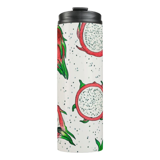 Red dragon fruit on off white thermal tumbler (Front)