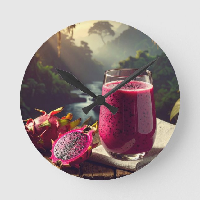 RED DRAGON FRUIT (Venus Pitahaya) - EXOTIC FRUITS Round Clock (Front)
