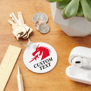 Red dragon head spitting flames custom keychain
