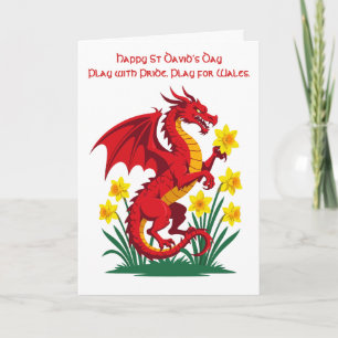 Red Dragon Holding A Daffodil Card