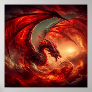 Red Dragon in the Clouds Poster