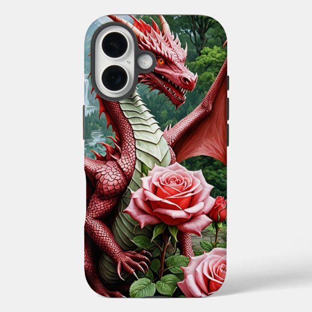 Red Dragon iPhone16 Case with Rose Garden Design (Back)