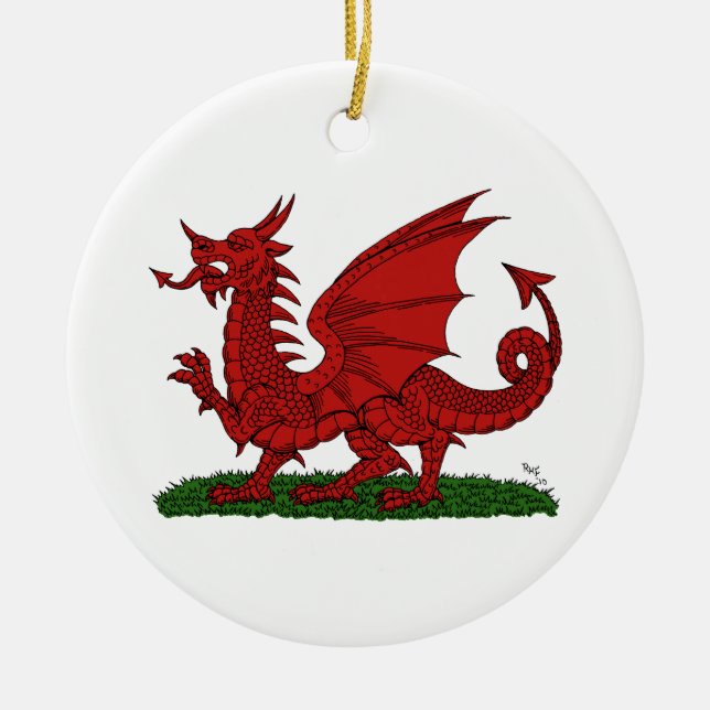 Red Dragon of Wales Ceramic Tree Decoration (Front)
