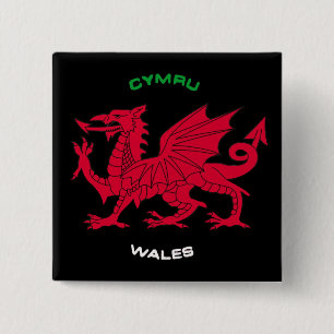 Red Dragon of Wales (Cymru),Black, White,Green 15 Cm Square Badge