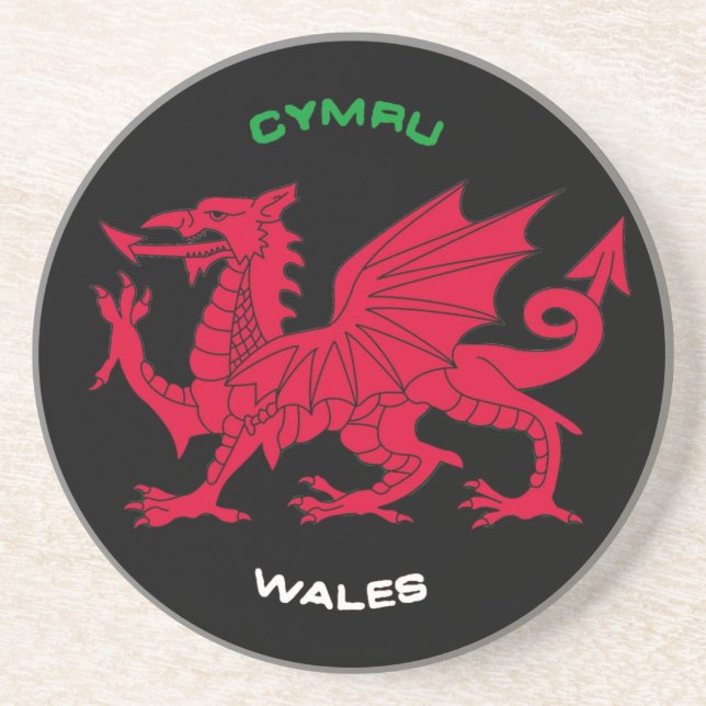 Red Dragon of Wales (Cymru),Black, White,Green Coaster (Front)