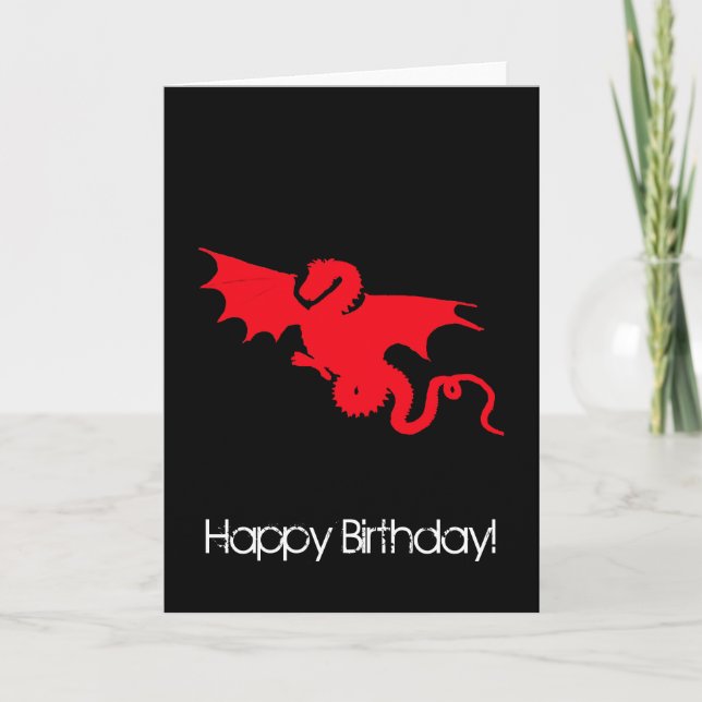 Red dragon on black Happy birthday Card (Front)