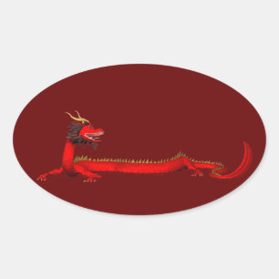 Red Dragon Oval Sticker