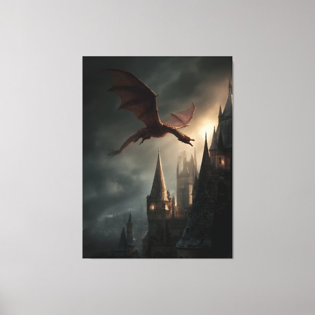 Red Dragon Over Gothic Castle Canvas Print (Front)