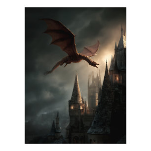 Red Dragon Over Gothic Castle Photo Print