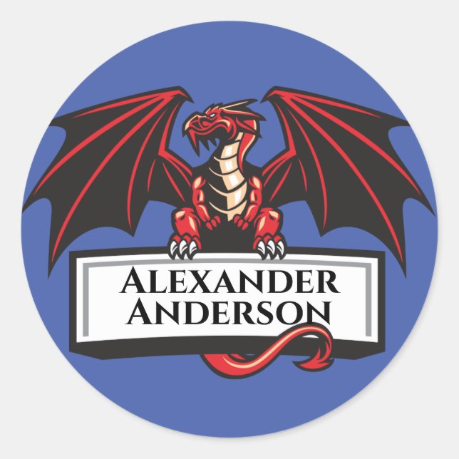 Red Dragon Personalise Classic Round Sticker (Front)