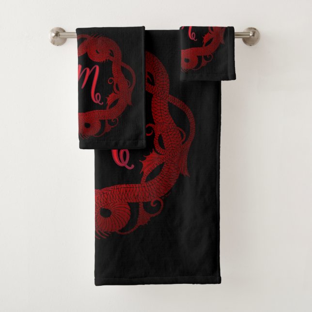 Red Dragon Personalised  Bath Towel Set (Insitu)