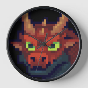 Red Dragon, pixel art Clock