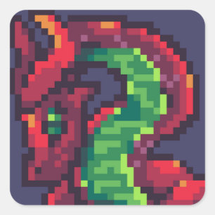 Red dragon pixel art square sticker