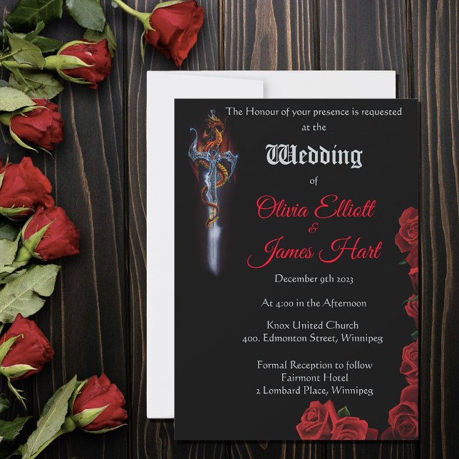 Red Dragon Roses Sword Wedding Invitation (Creator Uploaded)