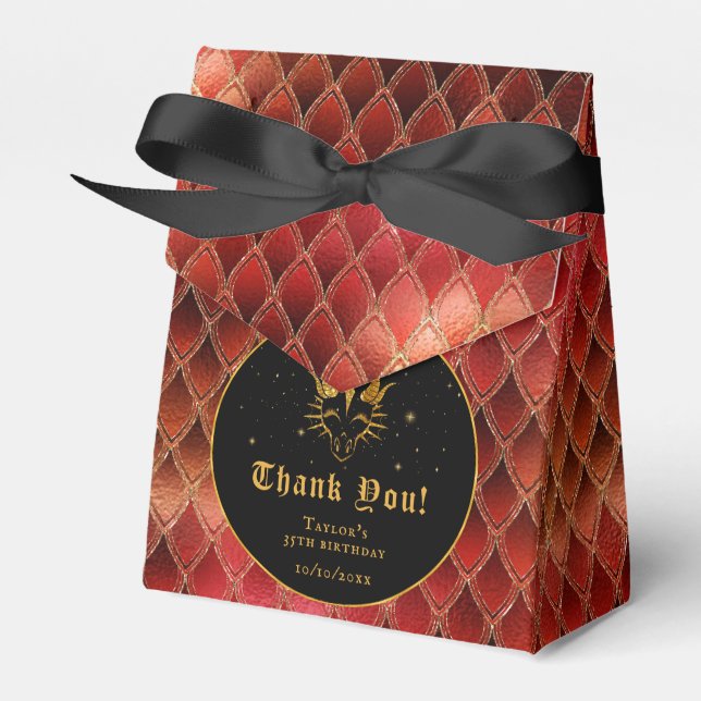 Red Dragon Scales Gold Birthday Thank You Favour Box (Front Side)