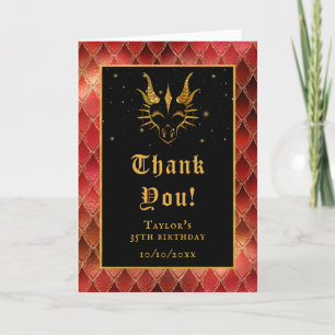Red Dragon Scales Gold Faux Glitter Birthday Thank You Card