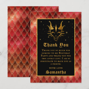 Red Dragon Scales Gold Faux Glitter Birthday Thank You Card