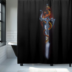 Red Dragon Sword Fantasy Shower Curtain