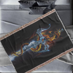 Red Dragon Sword Fantasy Throw Blanket