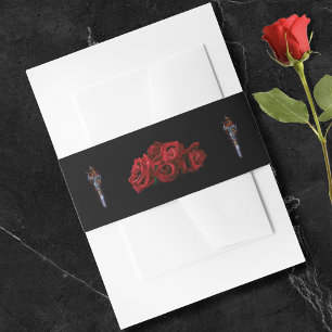 Red Dragon Sword Roses Belly Band Wedding Invitation Belly Band