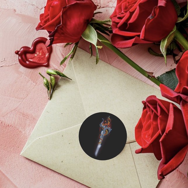Red Dragon Sword Roses Classic Round Sticker (Creator Uploaded)