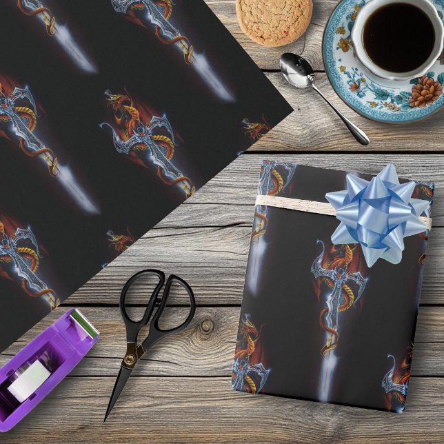 Red Dragon Sword Roses  Wrapping Paper (Creator Uploaded)