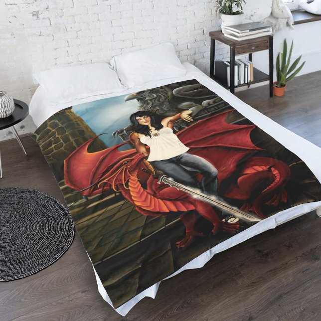 Red Dragon Urban Fantasy Fleece Blanket (Creator Uploaded)