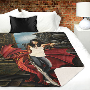 Red Dragon Urban Fantasy Sherpa Blanket