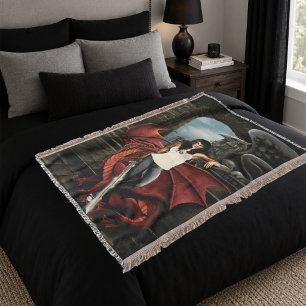 Red Dragon Urban Fantasy Throw Blanket